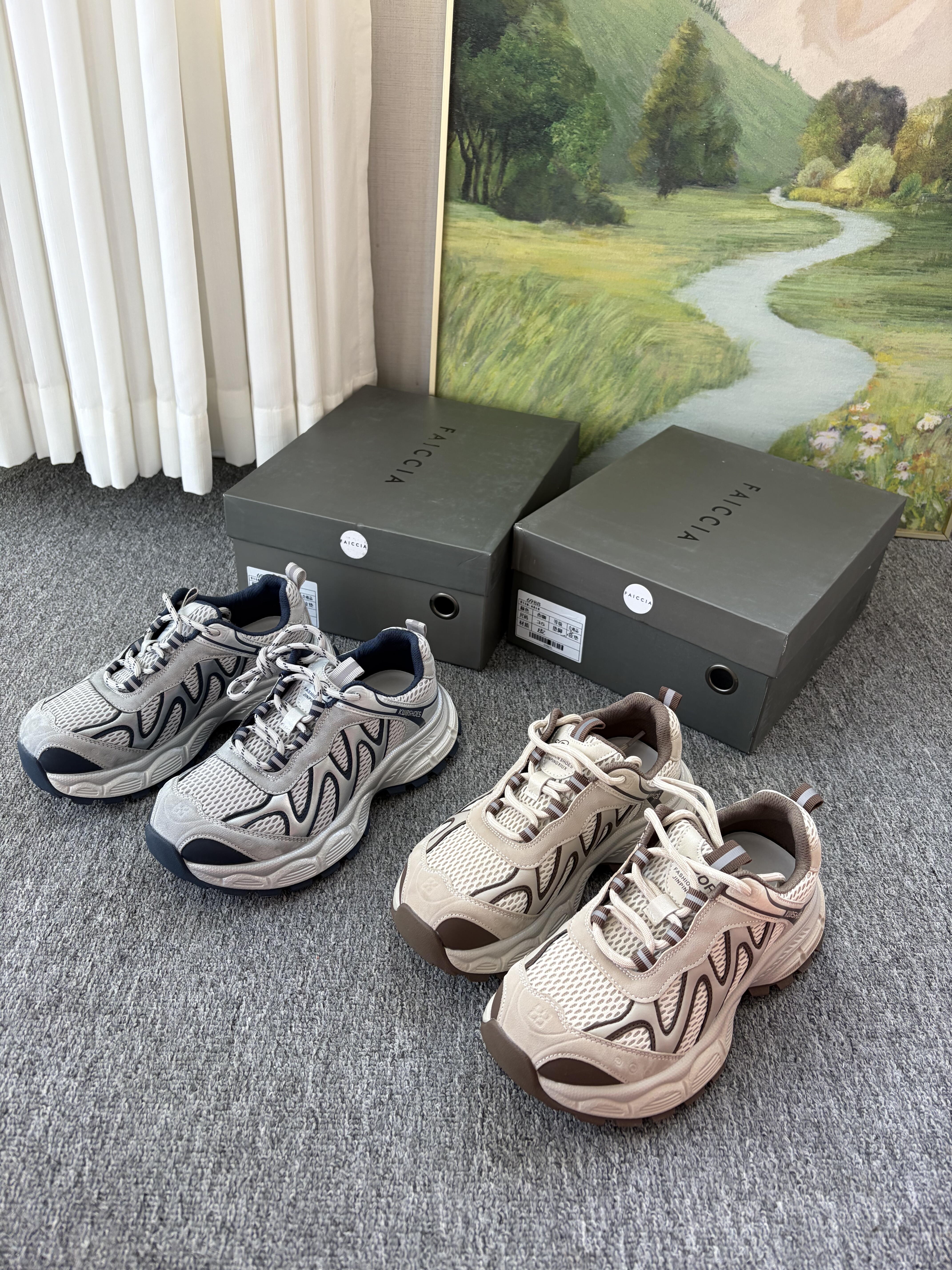 色fei真皮时尚松糕潮流个性老爹鞋女25秋厚底森系复古港风运动鞋