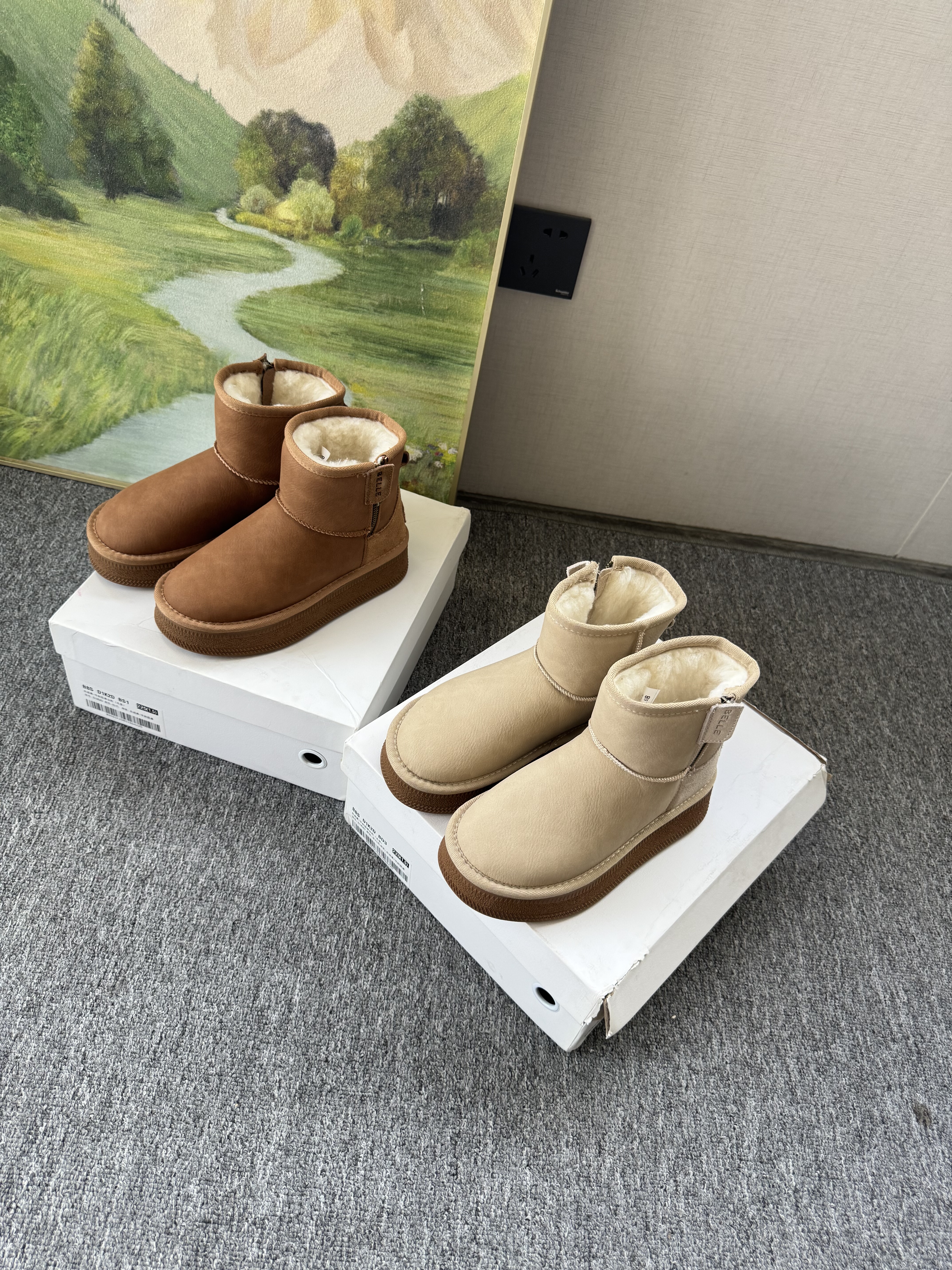 包邮 防水真皮靴天猫379君妍小暖炉厚底雪地靴加绒保暖短靴D1K2D