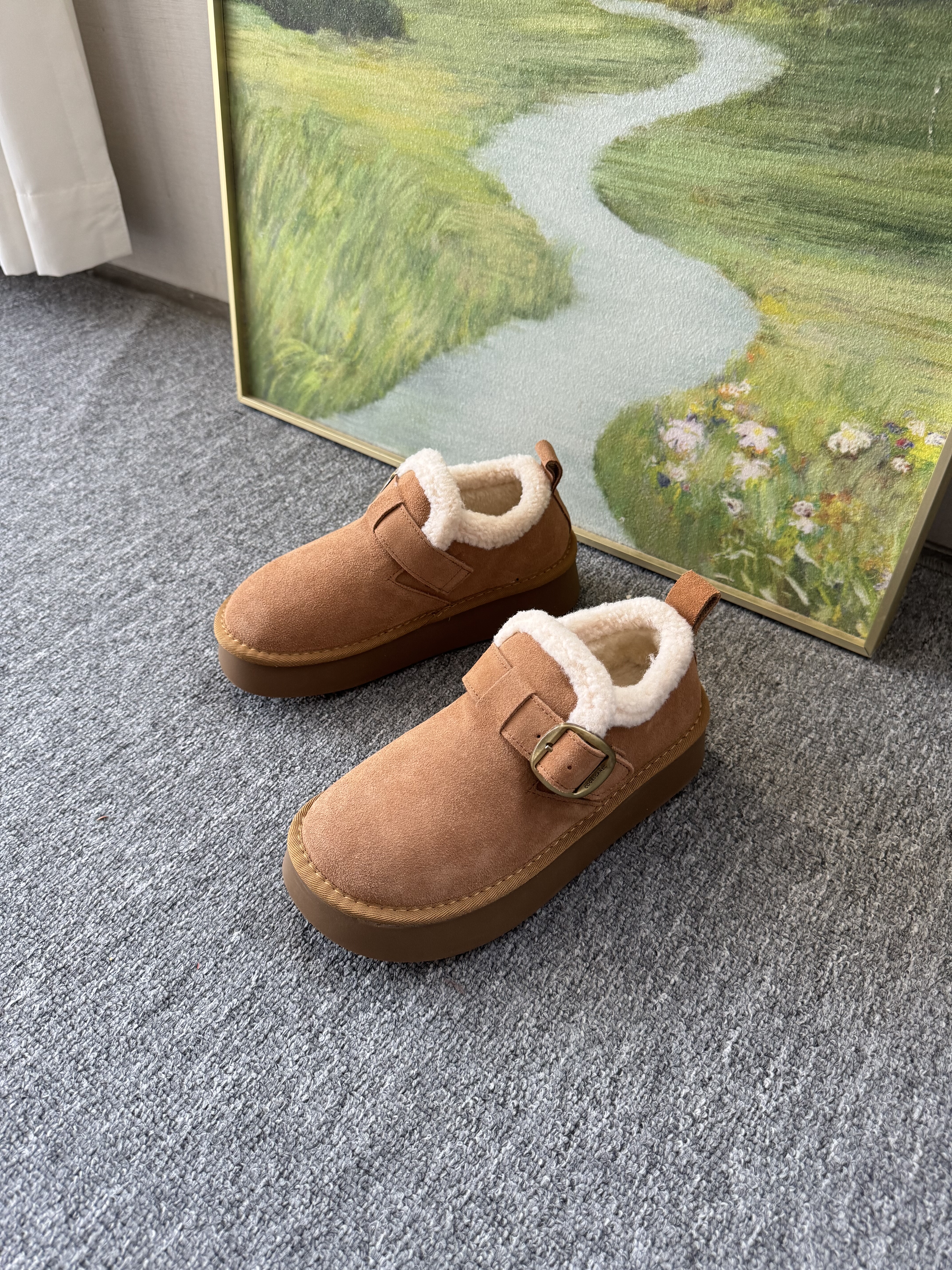 百搭厚底棉鞋女！雪顶咖啡全包厚底勃肯棉鞋雪地靴加绒单鞋D1V1D