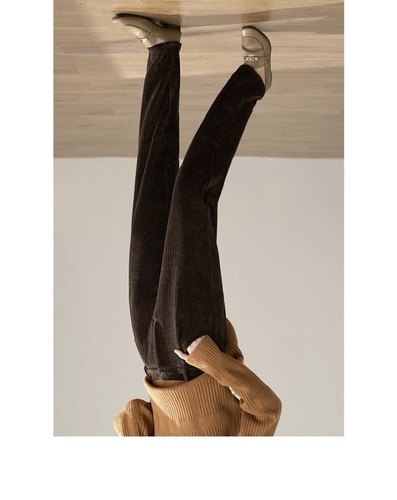 官方149！yin慢家冬女装通勤高腰后腰橡筋百搭九分萝卜裤雪尼尔裤