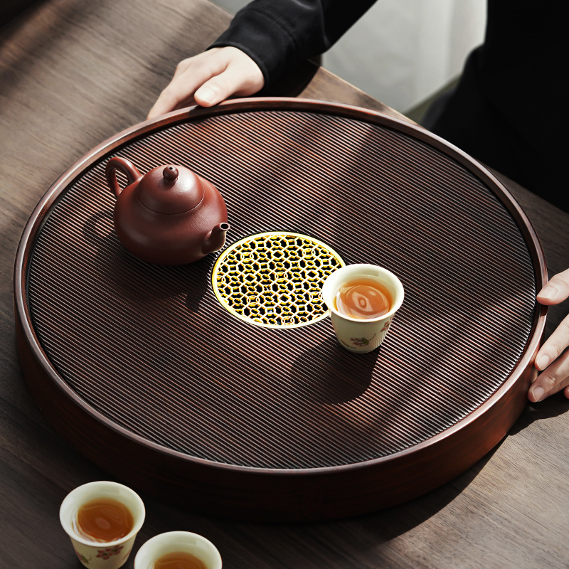 茶盘托盘小型家用茶具小茶台一人用简易竹制圆形蓄水式茶海干泡台
