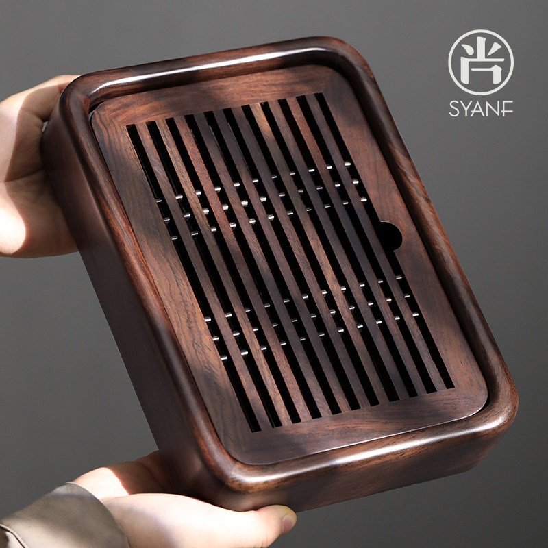 小型茶台茶盘家用一人用沥水盘办公室功夫茶具黑檀木干泡台茶托