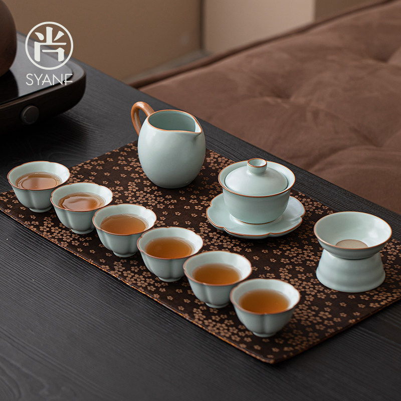 天青汝窑茶具套装家用高档新款喝茶泡茶陶瓷功夫茶盖碗茶杯子套装