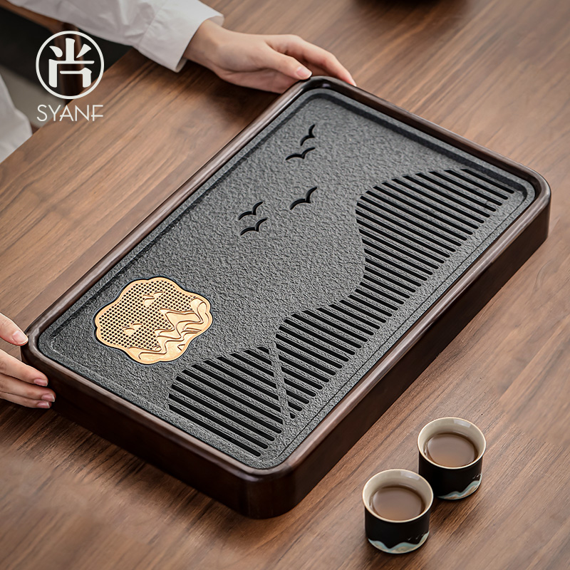 实木茶盘家用客厅高档小型茶台茶具茶托盘办公室用仿乌金石干泡台