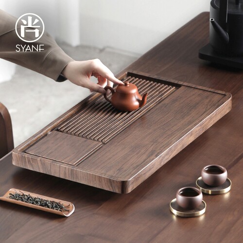 竹制茶盘家用办公客厅会客茶台排水式泡茶托 托盘轻奢高档新中式