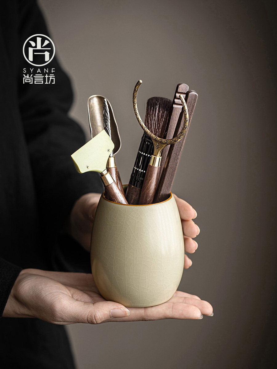 尚盐坊茶道六君子茶具配件茶道瓶米色汝窑茶道用品茶夹茶刀茶匙