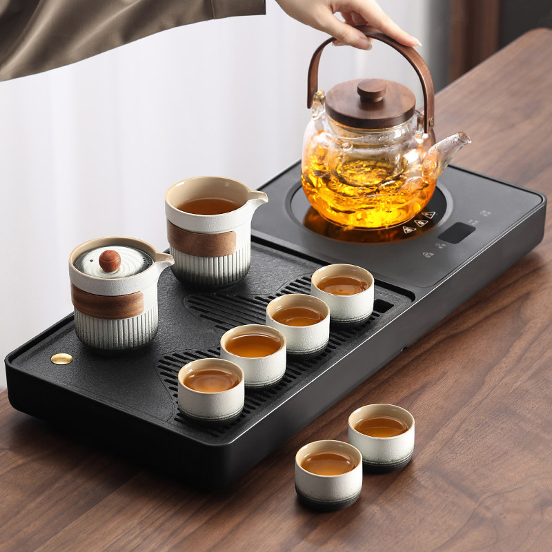 2025新款功夫茶具茶盘套装家用一体烧水煮茶壶轻奢陶瓷茶具一整套