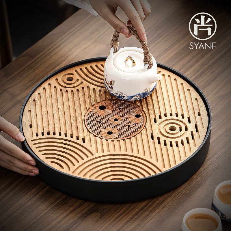 圆形茶盘家用2024新款办公室竹制沥水托盘功夫茶具茶台茶托干泡台,餐饮具,茶盘,淘宝优惠券,粉丝福利购,淘宝优惠卷