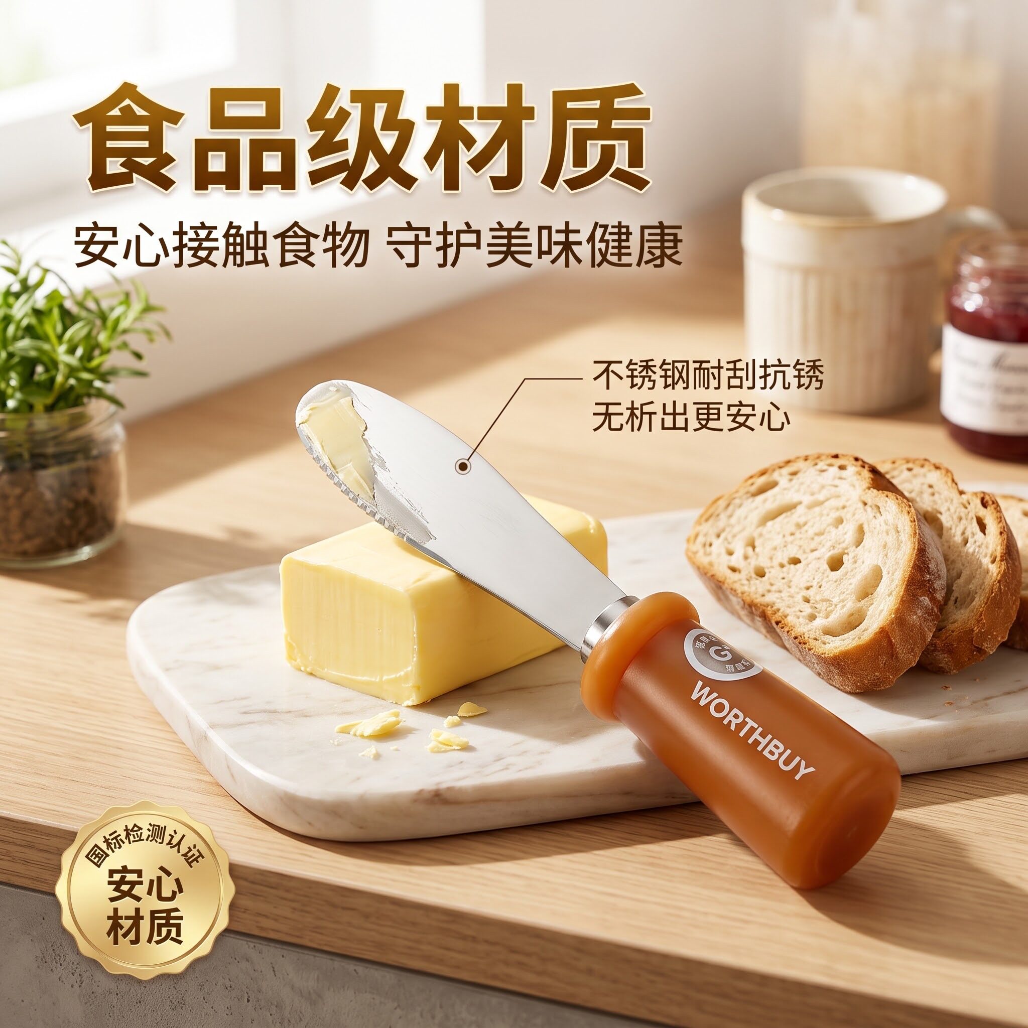 黄油刀410不锈钢切抹两用可立手柄加厚刀身家用早餐涂抹果酱工具