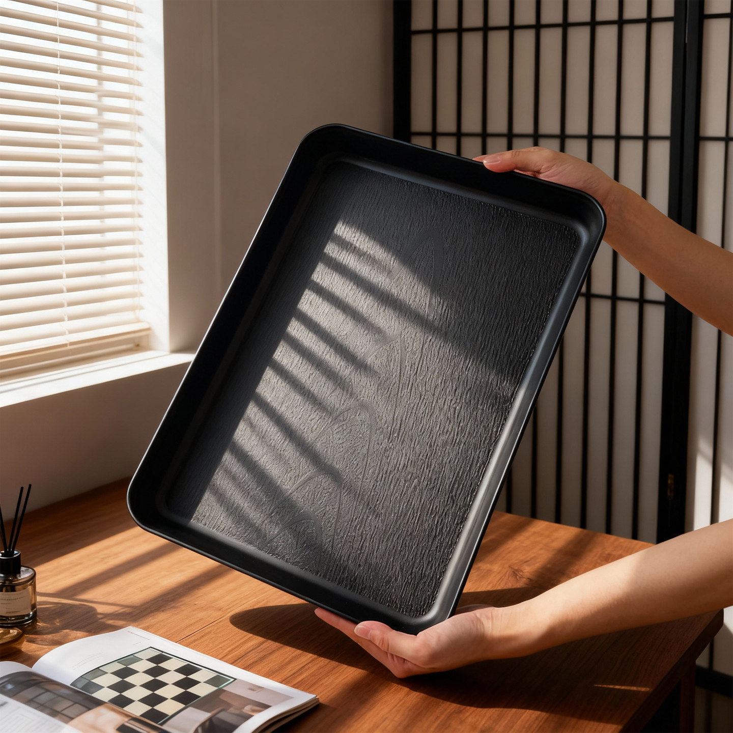 托盘长方形茶盘下午茶餐盘餐厅咖啡木纹点心盘水杯收纳盘泡茶盘子