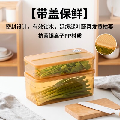 大葱香菜保鲜盒长条抗菌银离子PP盒身PE盖防尘整根放置冰箱叠放
