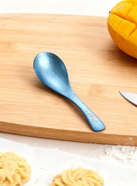 999纯钛勺子蓝色锤纹厨房家用宝宝勺子简约儿童餐具勺汤匙小调羹