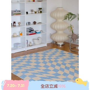 原创棋盘格ins风格 BLEU 旋转世界 子地毯门垫毛绒客厅 ROSE