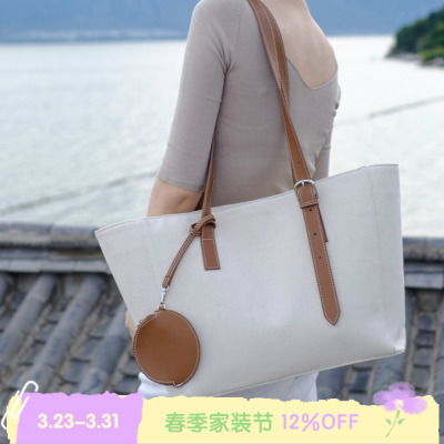 原创bleu真皮斜挎大容量帆布袋