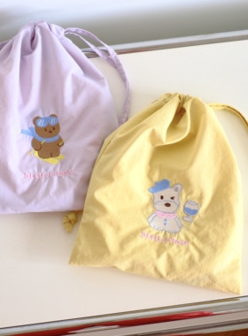 BLEU et ROSE【ZOO】刺绣束口袋旅行便携手帐收纳袋化妆包抽绳ins