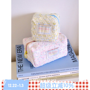 棉花糖 ROSE 原创立体花呢可爱化妆包收纳袋大容量秋冬 BLEU