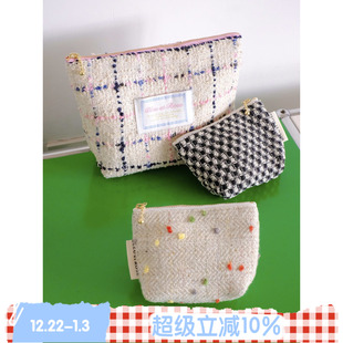 豆豆化妆包 ROSE 原创毛呢收纳零钱包复古耳机包粗花呢 BLEU