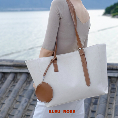 原创bleu真皮斜挎大容量帆布袋