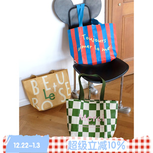 包邮 ROSE 原创购物袋折叠编织单肩包大号环保 海边假日 BLEU