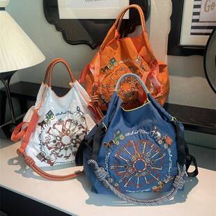 日本代购ballchain刺绣马车购物袋防水帆布袋尼龙单肩斜跨包包女