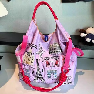 日本代购 铁塔ballchain刺绣购物袋大容量尼龙环保手提单肩斜挎包
