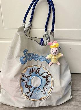 日本代购ballchain高圆圆同款甜甜圈大容量帆布女包斜挎袋单肩包