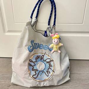 日本代购ballchain高圆圆同款甜甜圈大容量帆布女包斜挎袋单肩包