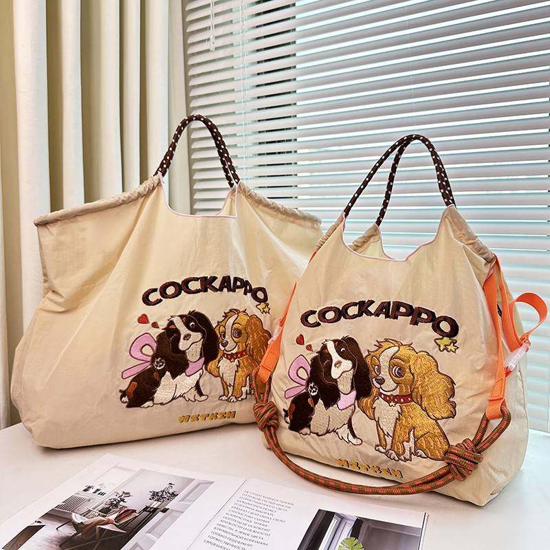 日本代购ballchain刺绣可卡犬环保手提斜挎购物袋大容量托特包包