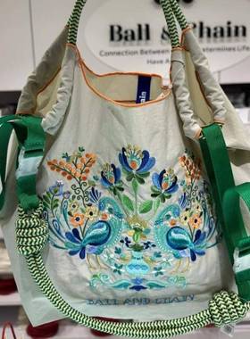 日本代购ballchain高圆圆同款刺绣孔雀包2025大容量单肩包斜挎包