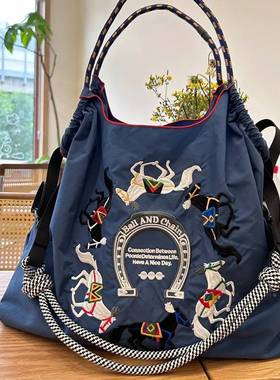 日本购ballchain高圆圆帆布购物袋大容量学生通勤女包手提斜挎包