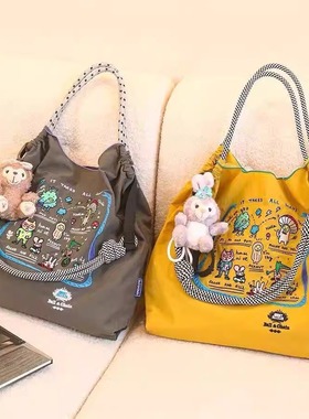 日本代购ballchain刺绣黄色虚拟卡通购物袋帆布包单肩旅游通勤包