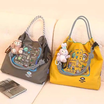 日本代购ballchain刺绣黄色虚拟卡通购物袋帆布包单肩旅游通勤包