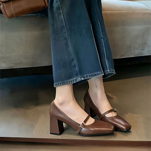 2025新款小个子高跟鞋31 32 33小码女鞋复古单鞋粗跟玛丽珍女鞋