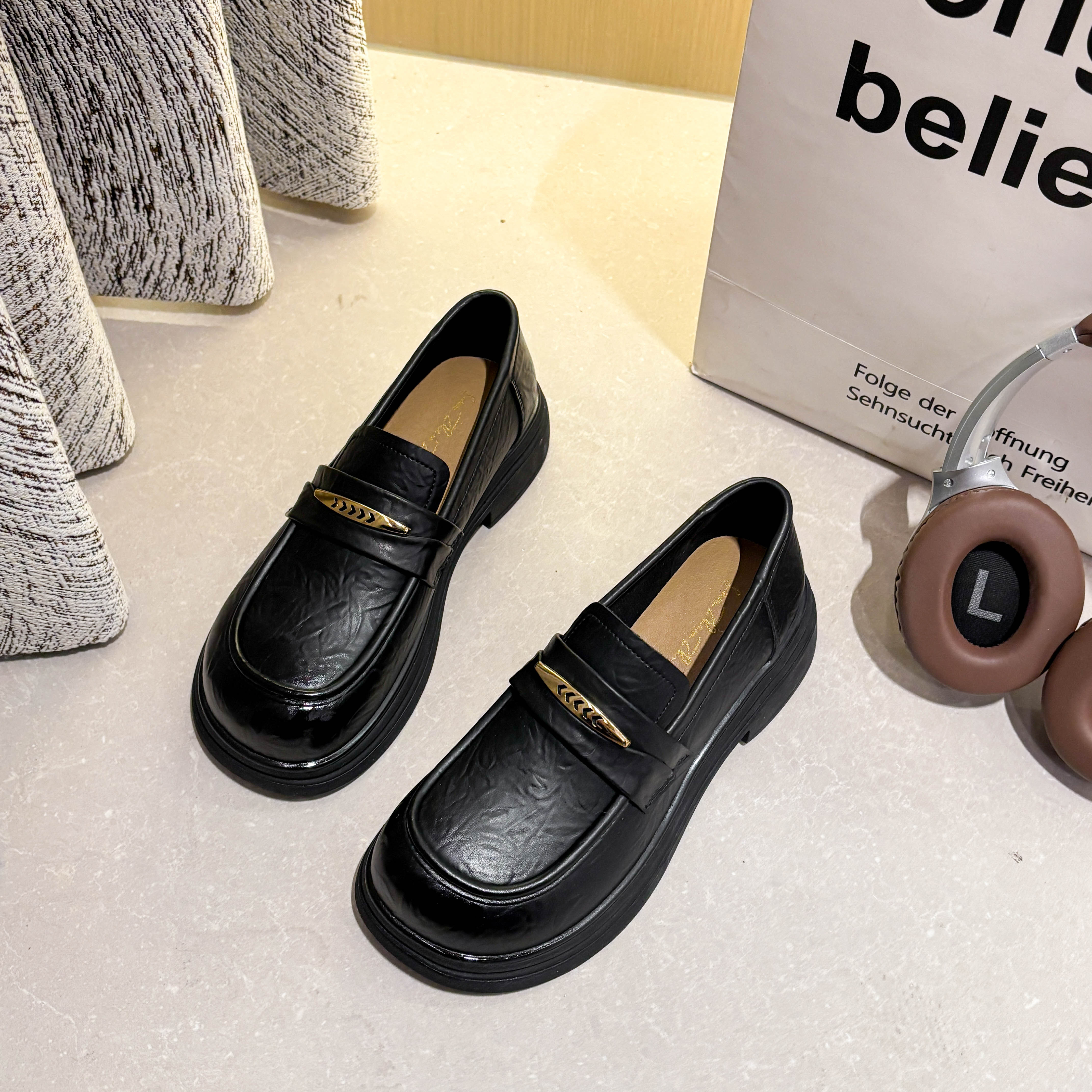 黑色工作女鞋子平底久站不累脚通勤皮鞋百搭舒适单鞋乐福鞋豆豆鞋,女鞋,乐福鞋（豆豆鞋）,淘宝优惠券,粉丝福利购,淘宝优惠卷