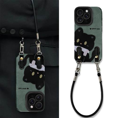 可爱小猫适用苹果16Promax手机壳iPhone15全包防摔14Plus带挂绳13Pro磨砂12贴皮11创意X高级感XS女款8/7外壳