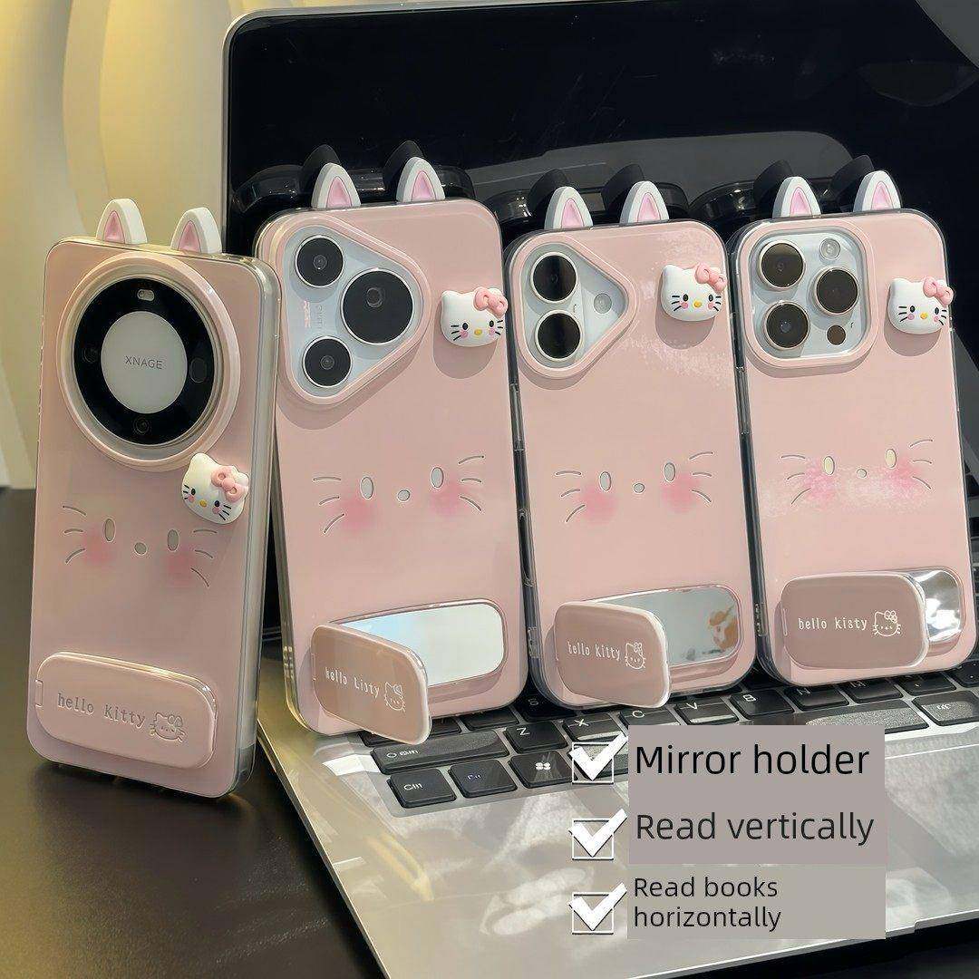 粉色Kt表情耳托适用于苹果16Promax手机壳华为Pola80Pro新Mate70女性荣耀300Nova14可爱的opopreno9小米Vivos