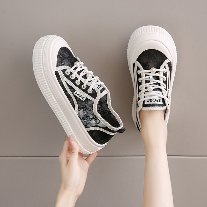 板鞋女款2025新款夏季透气镂空网鞋厚底增高小白鞋蕾丝网面渔夫鞋,女鞋,网面鞋,淘宝优惠券,粉丝福利购,淘宝优惠卷