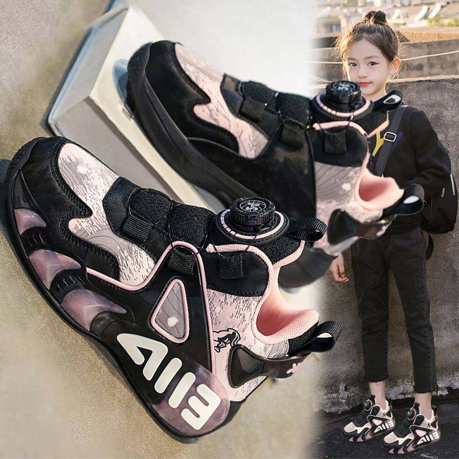 女童篮球鞋2025年秋季款儿童旋转纽扣跑步鞋中大童减震加绒运动鞋