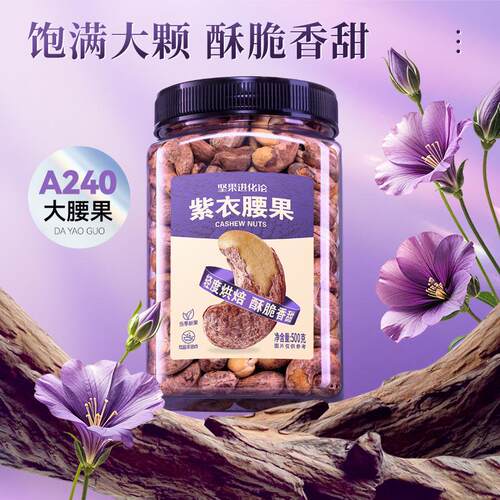500g canned purple cashew nuts  坚果进化论紫衣腰果500g罐装