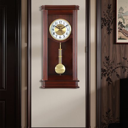 汉时静音挂钟客厅欧式复古实木奏乐大摆钟打铃报时石英钟HP0123-3