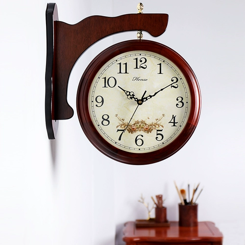 Han Time Watch European -Style Double -Shide Wanging Clock Silent Room Creative Bell Creative Blocks Двухсторонние сельские современные циркулярные часы HDS17