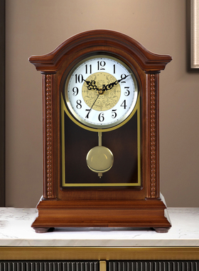 汉时实木台钟客厅家用欧式复古摇摆桌柜台面摇摆时钟报时座钟D225