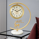 客厅钟表台钟欧式 家用创意柜台黄铜装 饰时钟坐表轻奢金属石英座钟