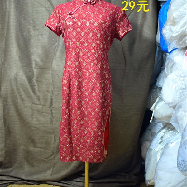 包邮二手婚纱礼服红短袖蕾丝韩版晚礼打折清仓特价显瘦旗袍摄影服