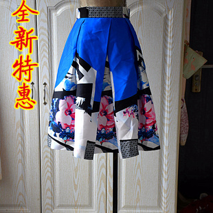 包邮知名品牌女装样衣蓝色韩版印花半身裙打折清仓特价夏半裙显瘦