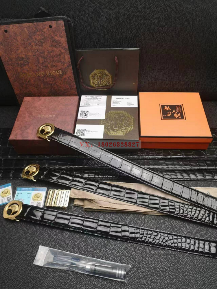 史蒂芬劳.尼治鹰头男士尼罗鳄鳄鱼皮高光皮带奢侈品真皮无头腰带