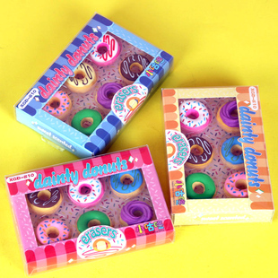 创意小学生卡通糖果色甜甜圈橡皮擦套装 学生橡皮文具儿童奖品礼物