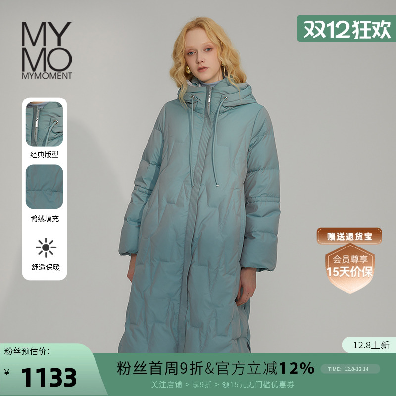 MYMO翻领连帽中长款羽绒服