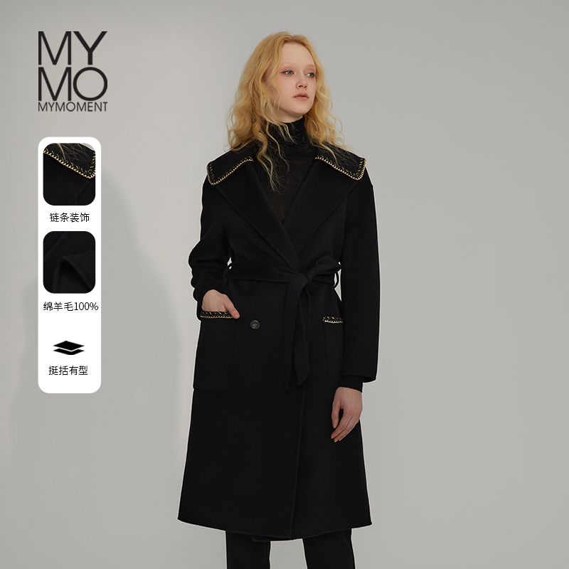 双排扣羊毛大衣中长款外套Mymo