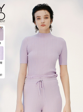 【商场同款】MYMO木耳边针织衫女朗黛春夏新款修身打底上衣372M